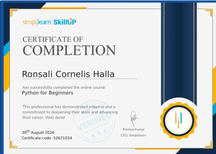 Sertifikat Python Simplilearn